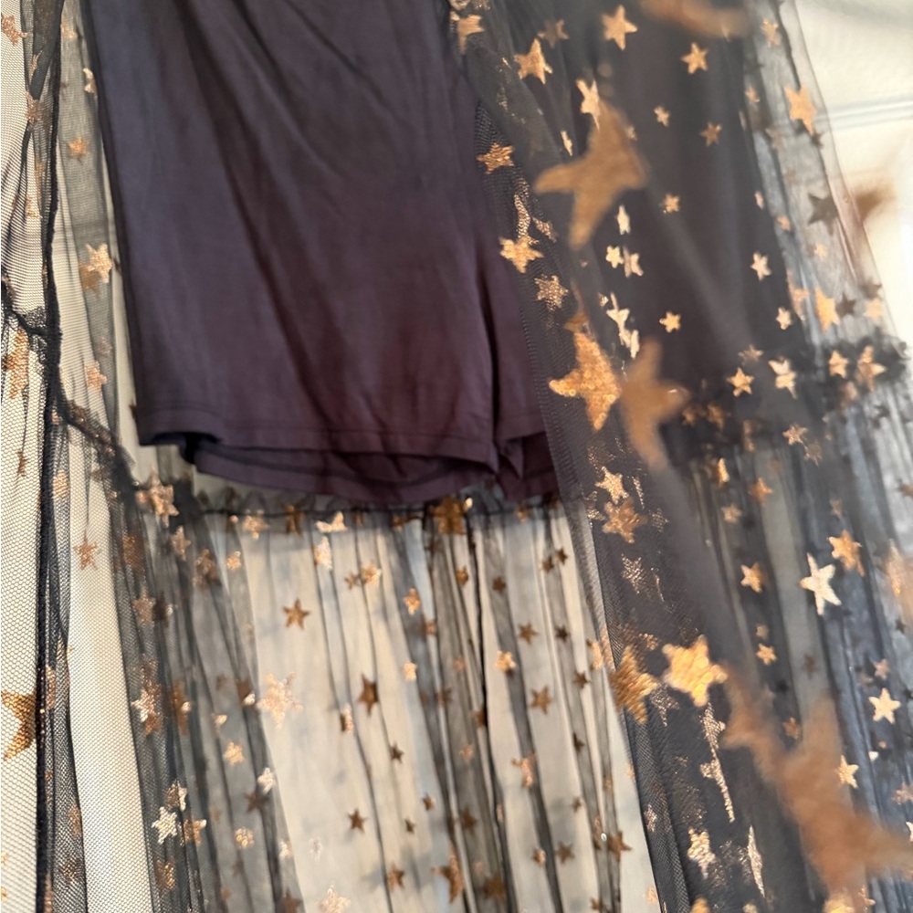 Free People Black Starry Mesh Maxi Skirt S NWT - Picture 4 of 5
